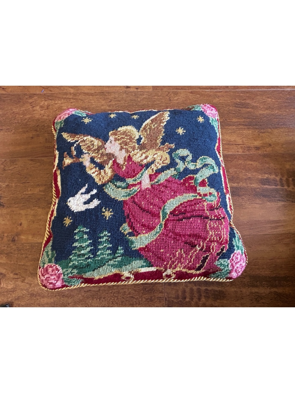 Vintage Needlepoint Angel Decorative Pillow Cushion